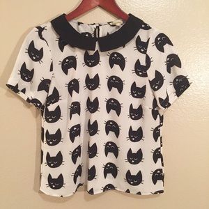 Lily White Cat Print Top